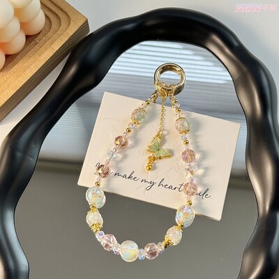 Za mobitel Kratka kristalna vrpca Remen Privjesak Ručno izrađene perle od zlatnih listića Lanac Luksuzno uže za ruku Modni ukras protiv gubitka ruke