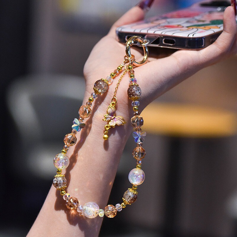 Za mobitel Kratka kristalna vrpca Remen Privjesak Ručno izrađene perle od zlatnih listića Lanac Luksuzno uže za ruku Modni ukras protiv gubitka ruke