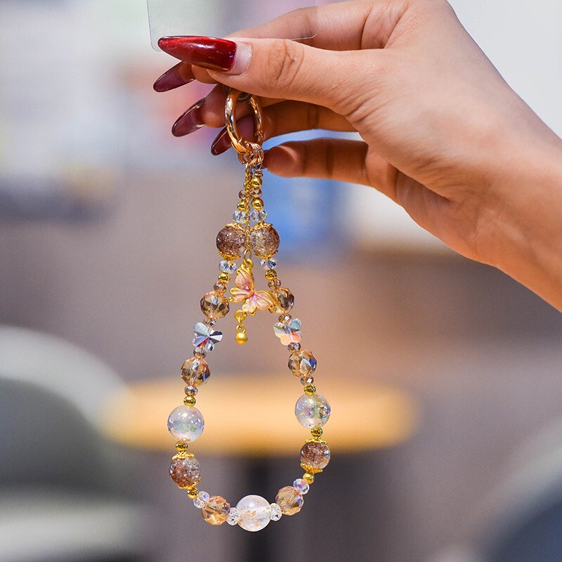 Za mobitel Kratka kristalna vrpca Remen Privjesak Ručno izrađene perle od zlatnih listića Lanac Luksuzno uže za ruku Modni ukras protiv gubitka ruke