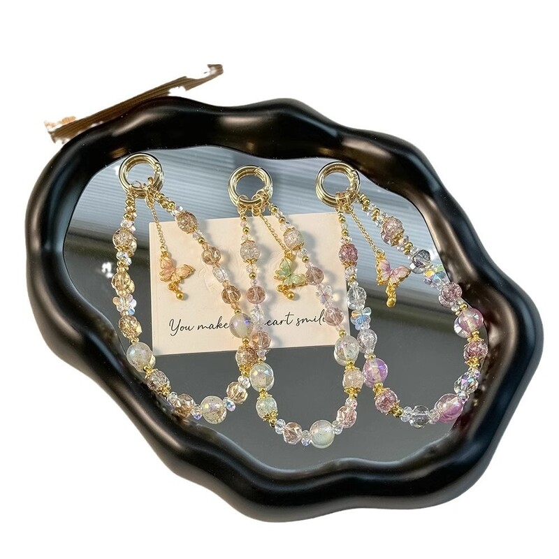 Za mobitel Kratka kristalna vrpca Remen Privjesak Ručno izrađene perle od zlatnih listića Lanac Luksuzno uže za ruku Modni ukras protiv gubitka ruke