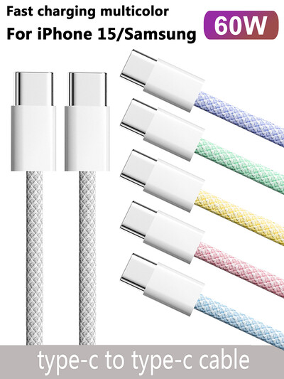 USB-C-C típusú színes kábel Apple iPhone 15 PD 60W gyorstöltéshez Huawei Xiaomi Samsung C típusú szövőkábel-tartozékokhoz