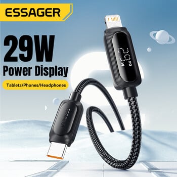 Καλώδιο Essager USB C για iPhone 14 13 12 11 Pro Max Xs Ψηφιακή Οθόνη Καλώδιο PD 29W Γρήγορη φόρτιση Τύπος C στο καλώδιο δεδομένων φωτισμού