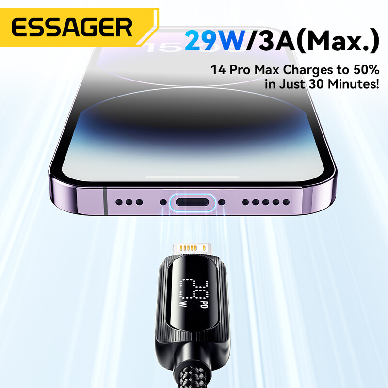 Essager USB C kabel za iPhone 14 13 12 11 Pro Max Xs Žica za digitalni zaslon PD 29W Brzo punjenje tipa C do podatkovnog kabela za rasvjetu