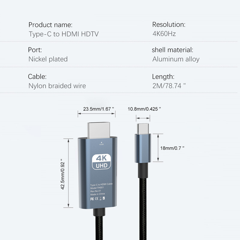 Tip C na HDMI kabel 4K@60Hz/120Hz USB C na HDMI kompatibilan HDTV kabel za TV pretvarač MacBook Air iPad USB-C adapterski kabeli