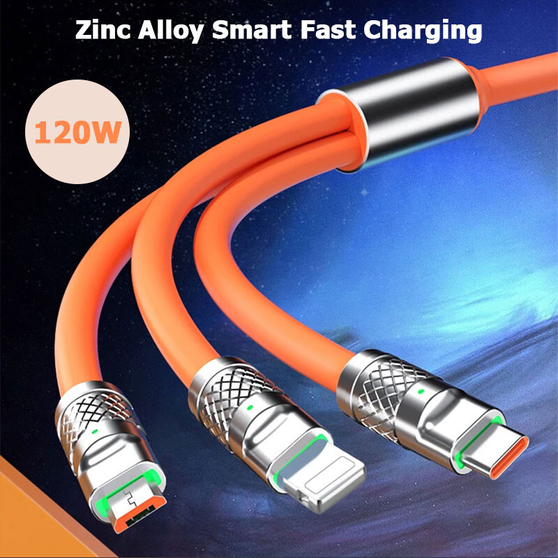 120W 6A 3 в 1 USB кабел за бързо зареждане Micro USB Type C Кабели за зареждане за Iphone 14 13 12 Huawei Xiaomi Кабел за зарядно устройство 1.2M 2M