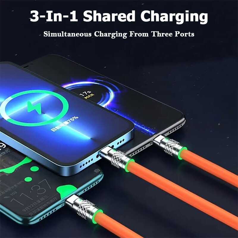 120W 6A 3 в 1 USB кабел за бързо зареждане Micro USB Type C Кабели за зареждане за Iphone 14 13 12 Huawei Xiaomi Кабел за зарядно устройство 1.2M 2M