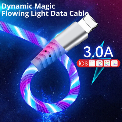 2 m plūsmas USB datu kabelis iPhone 14 13 12 Pro Max 11 XS 8 7 6 Gaismas 3 A ātrās uzlādes kabelis