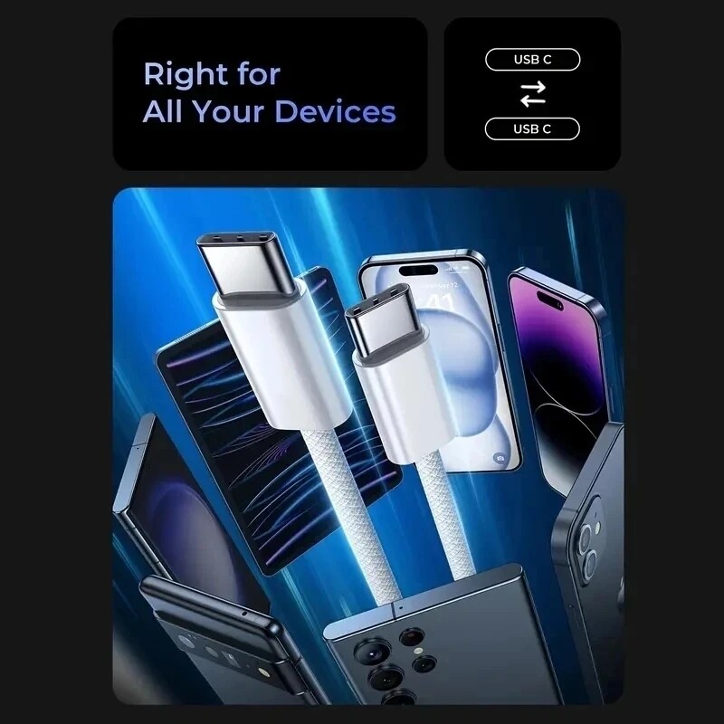 Cablu de încărcare rapidă PD USB C 60W pentru iPhone 15 16 Pro Max 15 16 Plus Samsung Moto OPPO Xiaomi Redmi Cablu împletit tip C dublu 2m