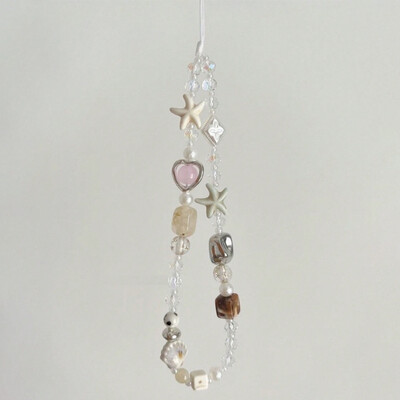 Zvaigžņu pērļu pērlīšu tālruņa ķēde piekarināma ar vadu Tālruņa piekariņi Tālruņa siksniņa Vasaras rokām darināta mobilā štrope rotaslietas dāvana