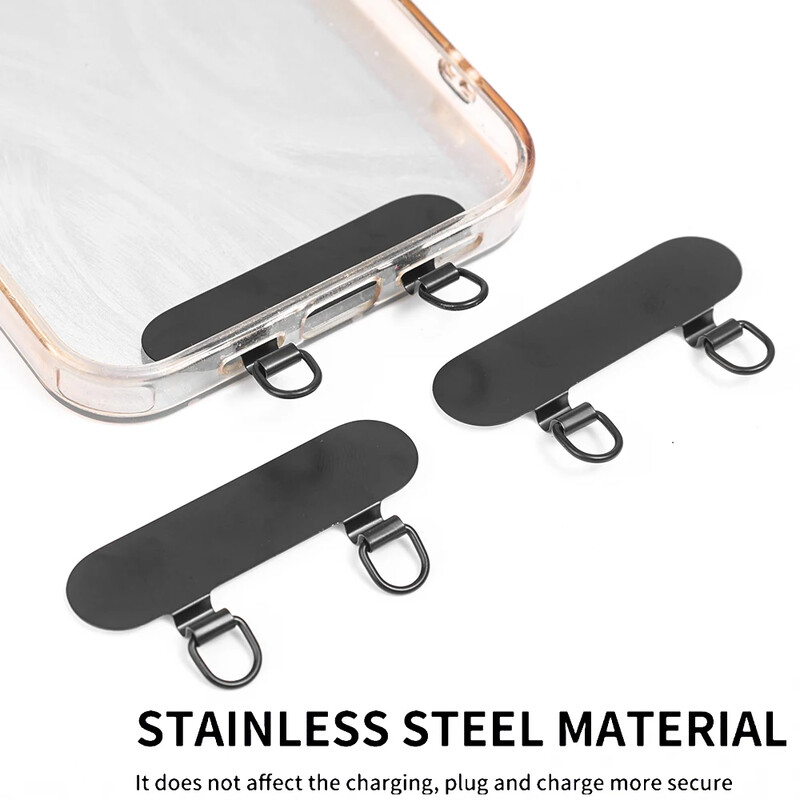 Mobiliojo telefono dirželis nerūdijančio plieno dvigubos ausies metalinės tarpinės gnybtas, itin plonas nugara, fiksuotas pleistras, apsaugantis nuo praradimo jungties detalė