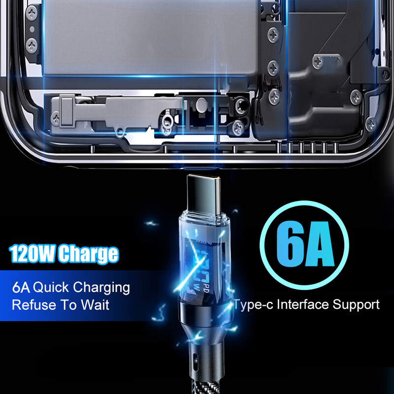 120W двоен USB C кабел за цифров дисплей PD Бързо зареждане USB Type C към Type-C кабел за iPhone 15 Pro Max Plus Xiaomi Macbook iPad