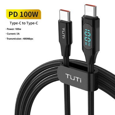 TUTI tip C na tip C kabel 100 W PD punjač za brzo punjenje Kabel zaslona USB C na USB C za Macbook iPad Samsung POCO F3 Realme