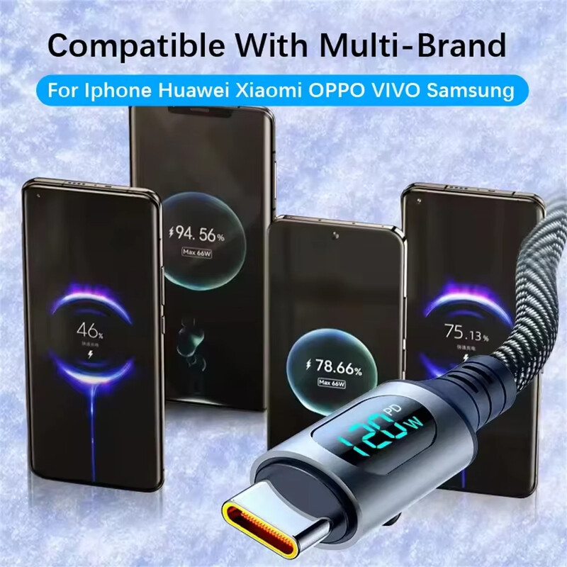 1M 2M TYPE C super brzi kabel za punjenje za Iphone 16 Xiaomi Huawei Samsung USB C kabel za punjenje 5A LED digitalni zaslon podatkovni kabel