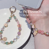 Lanac s perlama u retro stilu, cvijet, leptir, elegantan i prefinjen mobilni telefon, kristalno kratko uže, privjesak, remen za zapešće + zakrpa