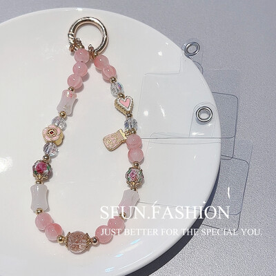 Lanac s perlama u retro stilu, cvijet, leptir, elegantan i prefinjen mobilni telefon, kristalno kratko uže, privjesak, remen za zapešće + zakrpa