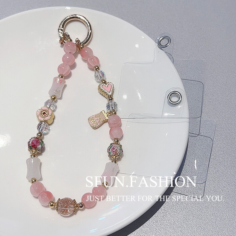 Lanac s perlama u retro stilu, cvijet, leptir, elegantan i prefinjen mobilni telefon, kristalno kratko uže, privjesak, remen za zapešće + zakrpa