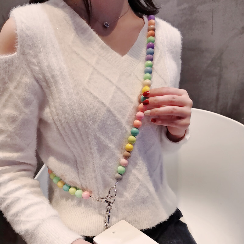 Modni biserni remen za telefon Šareni privjesak za nošenje oko tijela Dugi lanac za spremnik Kabel za mobilni telefon Ogrlica Uže od perli