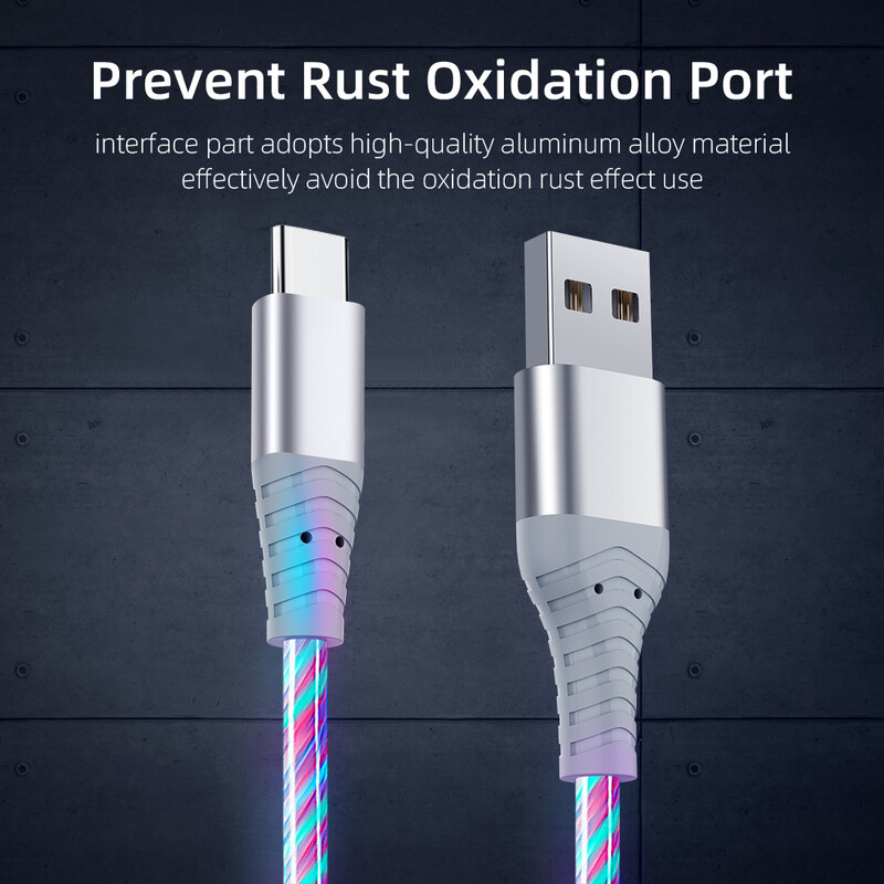 MVQF 5A Kabel za brzo punjenje Svjetleći LED kabel Micro USB TypeC podatkovni kabel Protočno svjetlo Streamer LED USB C kabel za Huawei Xiaomi