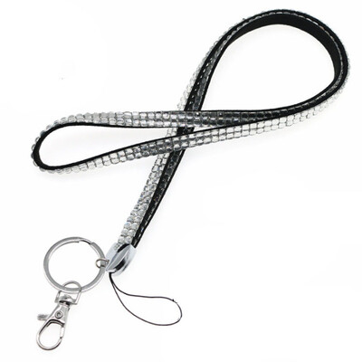 Rhinestone'i kristallist kaelapaela rinnamärk ID-kaardi hoidja, pikk kaelarihm, sädelev klamber Mobiiltelefoni kaelarihmad, mitmevärvilised naistele