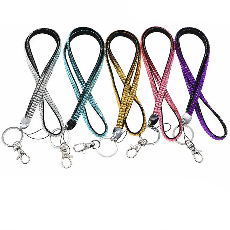 Rhinestone'i kristallist kaelapaela rinnamärk ID-kaardi hoidja, pikk kaelarihm, sädelev klamber Mobiiltelefoni kaelarihmad, mitmevärvilised naistele