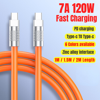 120 W 7A szupergyors töltő PD Type C folyékony szilikon kábel 1M 1,5M 2M USB kábel Usb C to C töltőkábel Xiaomi Huawei 2024 készülékhez