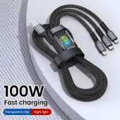 3 u 1 100w prozirni kabel za brzo punjenje Tip C Usb Micro za Iphone Samsung Huawei Xiaomi Pilot Lamp punjač Usb C 6A