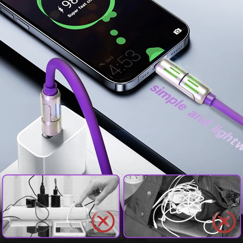 240W 4-u-1 USB tip C silikonski kabel za brzo punjenje, za iPhone/Huawei/Samsung/Xiaomi, izdržljivi kabel tipa C na USB A