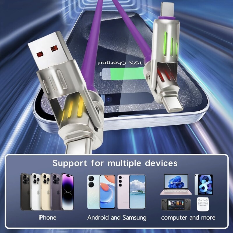 240W 4-u-1 USB tip C silikonski kabel za brzo punjenje, za iPhone/Huawei/Samsung/Xiaomi, izdržljivi kabel tipa C na USB A