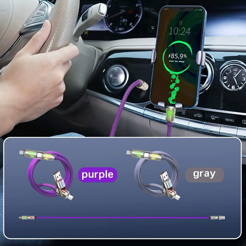 240W 4-u-1 USB tip C silikonski kabel za brzo punjenje, za iPhone/Huawei/Samsung/Xiaomi, izdržljivi kabel tipa C na USB A