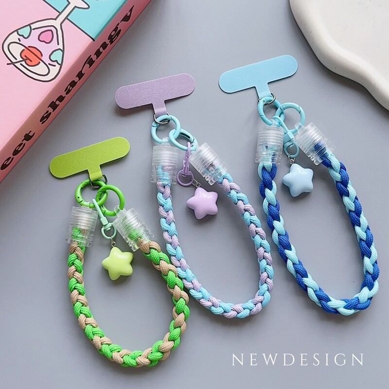 Univerzalni pleteni remen za vrpcu za mobilni telefon Zvjezdica iz crtanih filmova, viseći lanac s prstenastim kabelom s zakrpom Remen za zapešće, mobilni telefon, odvojiv