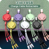 3 u 1 USB kabel na uvlačenje, podatkovni kabel za brzo punjenje za Iphone, Samsung, Huawei, Xiaomi, više priključaka, višestruka žica za punjenje