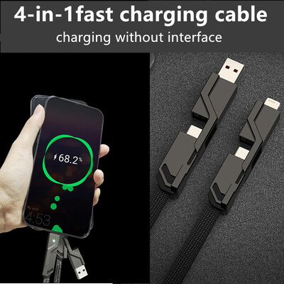 4 az 1-ben USB C Lightning kábel 100 W PD gyorstöltő adatkábel fém USB multi töltőkábel iPhone-hoz Samsung Xiaomi Huawei OPPO