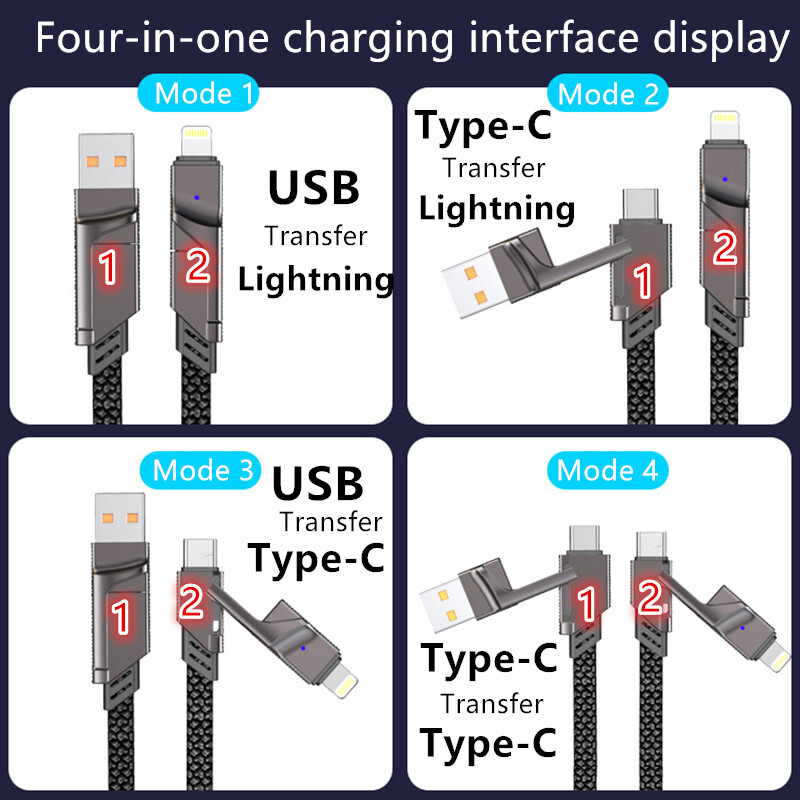 4u1 USB C Lightning kabel 100 W PD žica za brzo punjenje podataka Metalni USB višestruki kabel za punjenje za iPhone Samsung Xiaomi Huawei OPPO