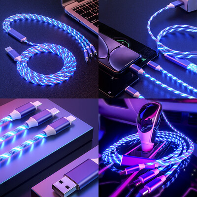 3A Flow Luminous USB Type C kábel Gyorstöltő adatkábel iPhone-hoz Samsung Huawei Xiaomi többportos több töltővezeték