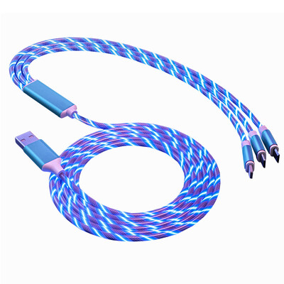 3A Flow Svjetleći USB kabel tipa C, podatkovni kabel za brzo punjenje za Iphone, Samsung, Huawei, Xiaomi, više priključaka, višestruka žica za punjenje