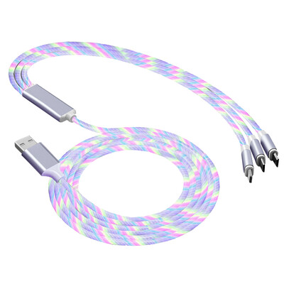 3A Flow Svjetleći USB kabel tipa C, podatkovni kabel za brzo punjenje za Iphone, Samsung, Huawei, Xiaomi, više priključaka, višestruka žica za punjenje