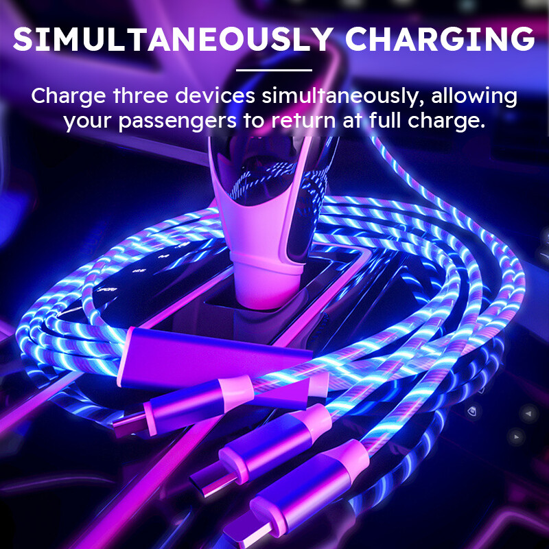 3A Flow Svjetleći USB kabel tipa C, podatkovni kabel za brzo punjenje za Iphone, Samsung, Huawei, Xiaomi, više priključaka, višestruka žica za punjenje