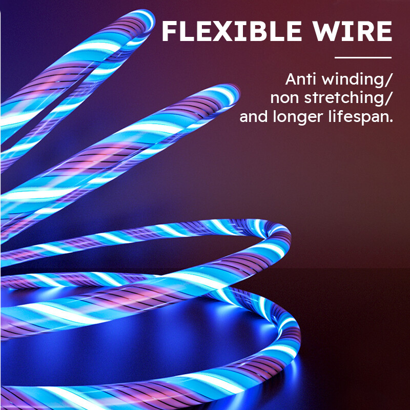 3A Flow Svjetleći USB kabel tipa C, podatkovni kabel za brzo punjenje za Iphone, Samsung, Huawei, Xiaomi, više priključaka, višestruka žica za punjenje