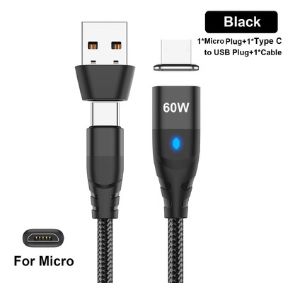 60 W магнитен кабел, бързо зареждане, USB C към TypeC, микромагнитен кабел за данни за iPhone, Samsung, магнитно зарядно устройство, проводник, USB A адаптер