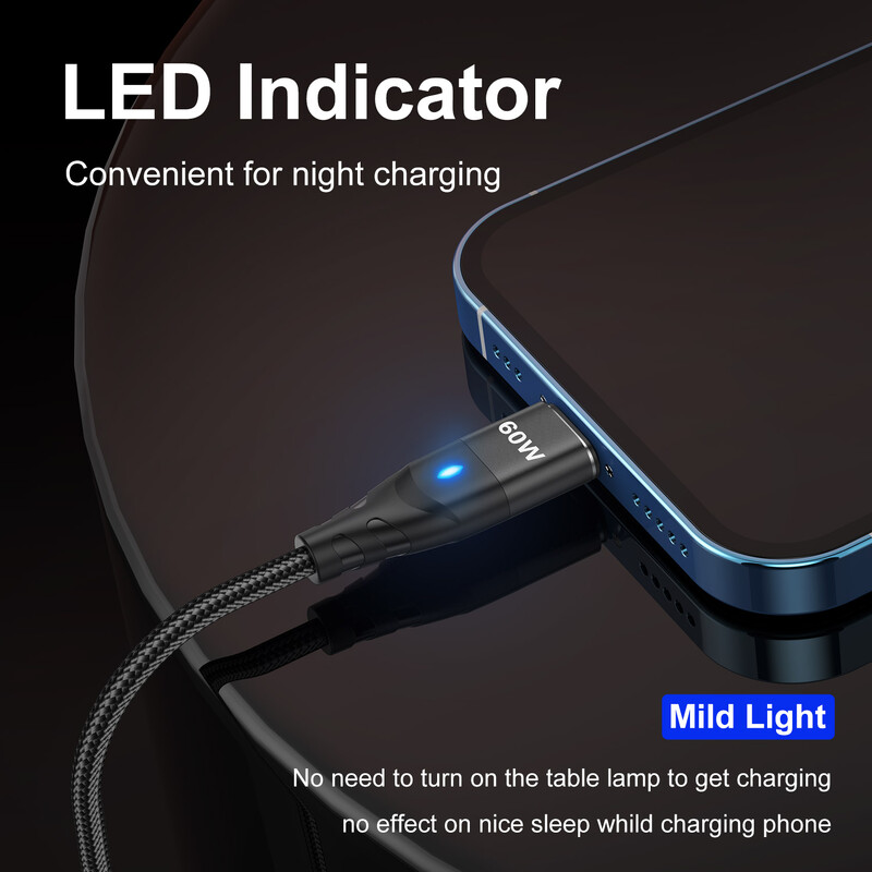 60 W магнитен кабел, бързо зареждане, USB C към TypeC, микромагнитен кабел за данни за iPhone, Samsung, магнитно зарядно устройство, проводник, USB A адаптер