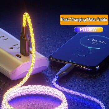 6A Fast Charging RGB Breathing Luminous Gradient Light Cable Data 66W TYPE-C Charger for iPhone 15 Pro Huawei Samsung Data Cable