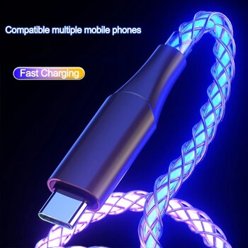 6A Fast Charging RGB Breathing Luminous Gradient Light Cable Data 66W TYPE-C Charger for iPhone 15 Pro Huawei Samsung Data Cable