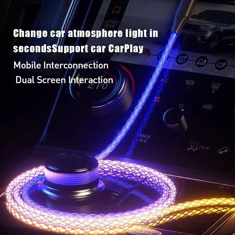 6A бързо зареждане RGB дишаща светеща градиентна светлина кабел за данни 66W TYPE-C зарядно за iPhone 15 Pro Huawei Samsung кабел за данни