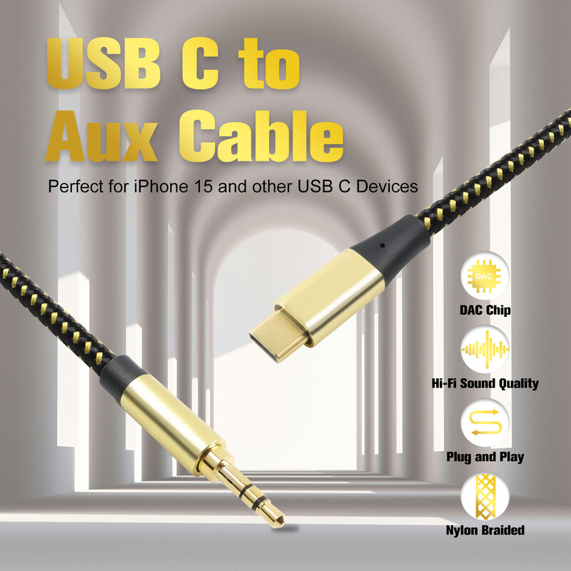 USB C na Aux kabel DAC tip C na 3,5 mm audio utičnica Kabel USB C na TRS slušalice Adapter za audio kabel za automobil HiFi kompatibilan s prijenosnim računalom