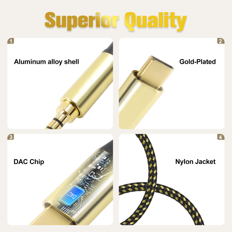 USB C na Aux kabel DAC tip C na 3,5 mm audio utičnica Kabel USB C na TRS slušalice Adapter za audio kabel za automobil HiFi kompatibilan s prijenosnim računalom