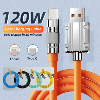 120 W 6A szupergyors töltő USB C folyékony szilikon kábel iPhone 14 15 Huawei Samsung Xiaomi gyorstöltő Type-C adatvezetékhez