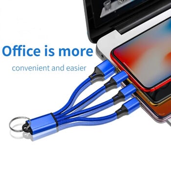 Καλώδιο USB 3 σε 1 Σύντομο καλώδιο Micro USB τύπου C για iPhone 13 12 11 Καλώδιο φόρτισης κινητών τηλεφώνων Samsung Xiaomi Mini Wire