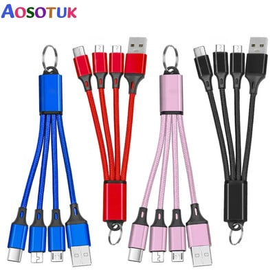 3 az 1-ben USB kábel Rövid Micro USB C típusú kábel iPhone 13 12 11 Samsung Xiaomi mobiltelefon töltőkábel mini vezetékhez