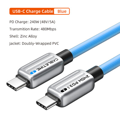 CABLETIME 240W PD kabel USB C na USB C kabel Adapter za brzi punjač tipa C na C Kabel Napajanje Žica za prijenosno računalo Macbook Samsung iPad
