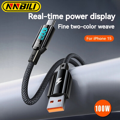 NNBILI 100 W-os USB-kábel C típusú gyorstöltő digitális kijelző adatkábel nagy teljesítményű töltő PD iPhone 15 Samsung Huawei Xiaomihoz